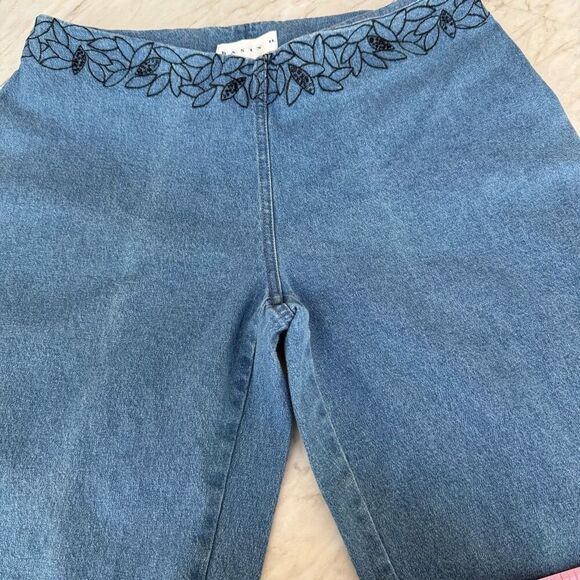 Basix ll vintage floral embellishments straight leg soft denim side zipper sz 12 - Picture 6 of 8